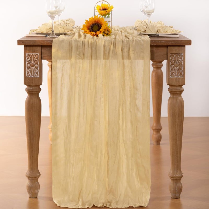 DeZerlor Champagne Gold Cheesecloth Table Runner 10 Pack Spring Easter Table Runners Boho Gauze 120 Inches Champagne Cheese Cloth Table Decor for Wedding Bridal Baby Shower Parties - Image 4