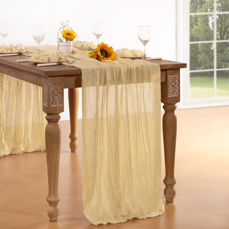 DeZerlor Champagne Gold Cheesecloth Table Runner 10 Pack Spring Easter Table Runners Boho Gauze 120 Inches Champagne Cheese Cloth Table Decor for Wedding Bridal Baby Shower Parties - Image 5