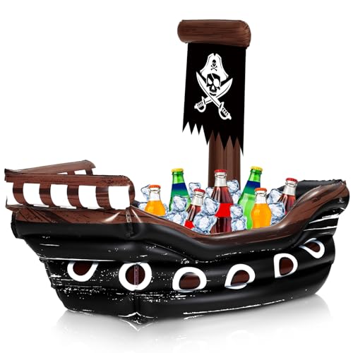 Zhanmai Halloween Inflatable Pirate Ship Drink Cooler Inflatable Serving Bar Food Container for Summer Halloween Pirate Birthday Party Favor Supplies Decorations(Black,Classic) - Image 1