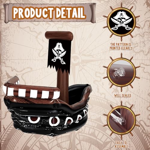 Zhanmai Halloween Inflatable Pirate Ship Drink Cooler Inflatable Serving Bar Food Container for Summer Halloween Pirate Birthday Party Favor Supplies Decorations(Black,Classic) - Image 4