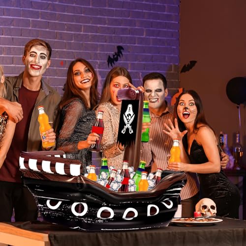 Zhanmai Halloween Inflatable Pirate Ship Drink Cooler Inflatable Serving Bar Food Container for Summer Halloween Pirate Birthday Party Favor Supplies Decorations(Black,Classic) - Image 2