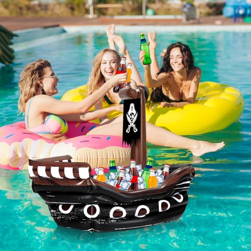 Zhanmai Halloween Inflatable Pirate Ship Drink Cooler Inflatable Serving Bar Food Container for Summer Halloween Pirate Birthday Party Favor Supplies Decorations(Black,Classic) - Image 5