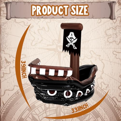Zhanmai Halloween Inflatable Pirate Ship Drink Cooler Inflatable Serving Bar Food Container for Summer Halloween Pirate Birthday Party Favor Supplies Decorations(Black,Classic) - Image 3