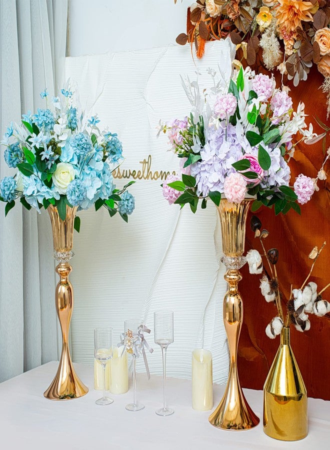 LANLONG 22in Gold Vases for Centerpieces, 2Pcs Metal Tall Trumpet Vases Wedding Reception Centerpieces, Crystal Flower Vase for Table Wedding Party Event Home Decor - Image 2