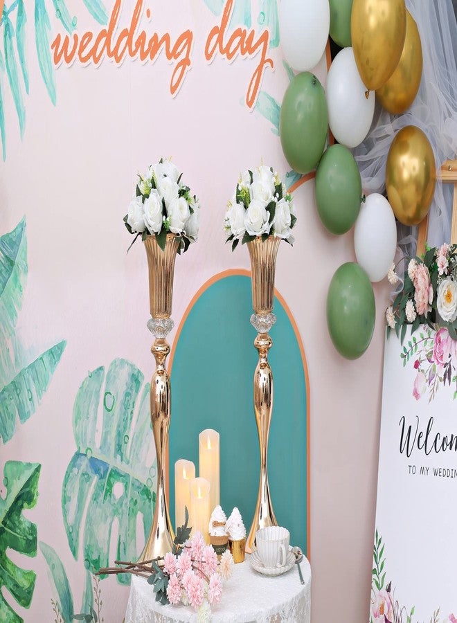 LANLONG 22in Gold Vases for Centerpieces, 2Pcs Metal Tall Trumpet Vases Wedding Reception Centerpieces, Crystal Flower Vase for Table Wedding Party Event Home Decor - Image 5