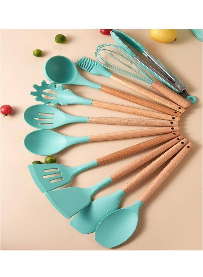19 Pieces Cooking Utensils Set, Kitchen Knife Set, Includes Tongs, Spoon, Spatula and Turner, Heat Resistant, Food Grade, Silicone and Wooden Handles, Non Stick Kitchen Knife Sets and Cutlery - Image 2