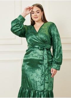 Styli Jacquard Wrap Front Midi Dress with Ruffle Hem  - Image 2