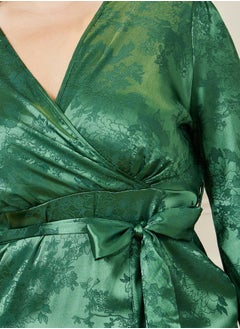 Styli Jacquard Wrap Front Midi Dress with Ruffle Hem  - Image 3