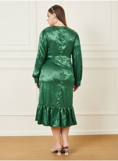 Styli Jacquard Wrap Front Midi Dress with Ruffle Hem  - Image 4