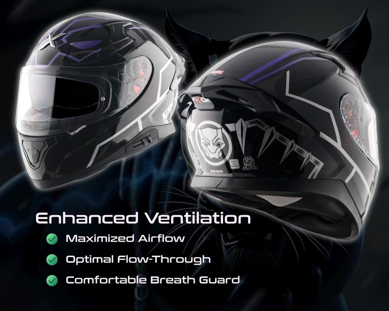 Axor Apex Marvel Black Panther ISI ECE and DOT Certified Full Face Helmet for Men and Women with Dual Visors-Black Purple-M - Image 5
