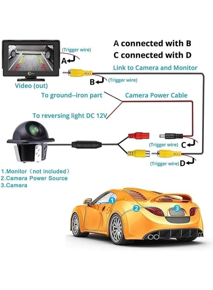 كاميرا خلفية للسيارة بزاوية 170 درجة، لون أسود، دقة 720 بكسل، عدسة واسعة الزاوية، مقاومة للماء، رؤية ليلية، مناسبة لجميع أنواع السيارات - Image 5