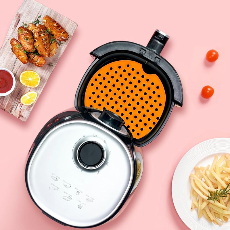 Silicone Air Fryer Mat Round Orange Perforated Non-stick Liner with Drain Easy-clean Cooking Pad Compatible with Multiple Air Fryer Models Oil-draining Kitchen Gadget - Image 5