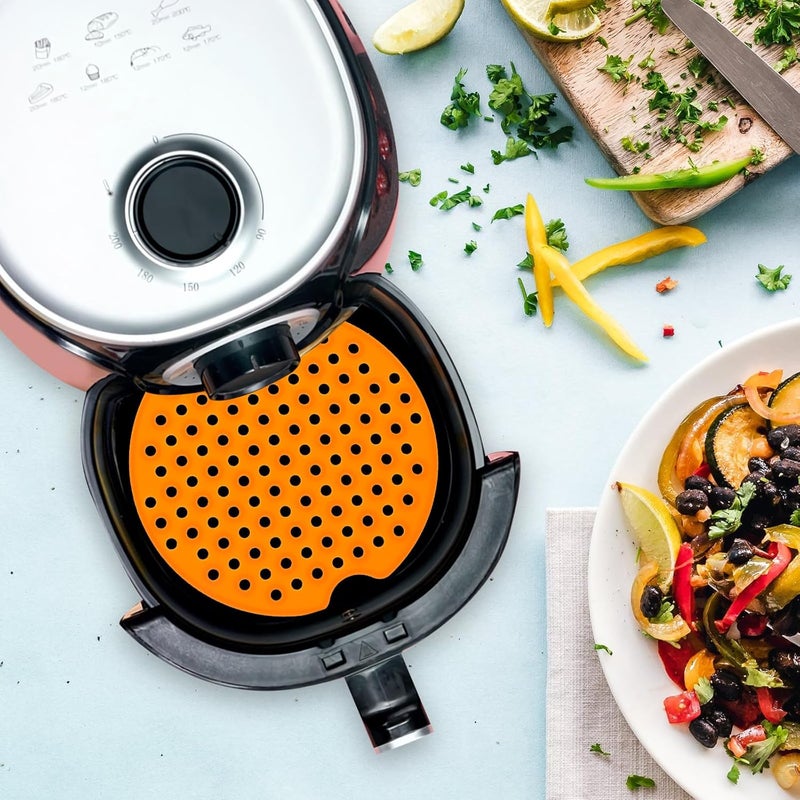 Silicone Air Fryer Mat Round Orange Perforated Non-stick Liner with Drain Easy-clean Cooking Pad Compatible with Multiple Air Fryer Models Oil-draining Kitchen Gadget - Image 4