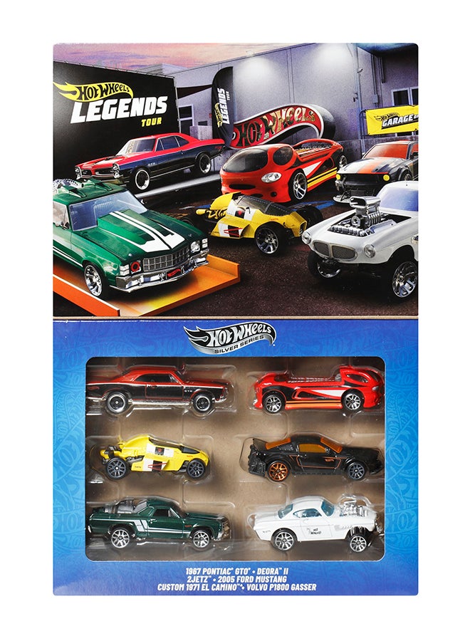 Hot Wheels Pack of 6 1:64 Scale Die-Cast Toy Cars & Trucks, Set Of 6 Hw Legends Vehicles With Elevated Deco (Styles May Vary, Color May Vary) - Image 1