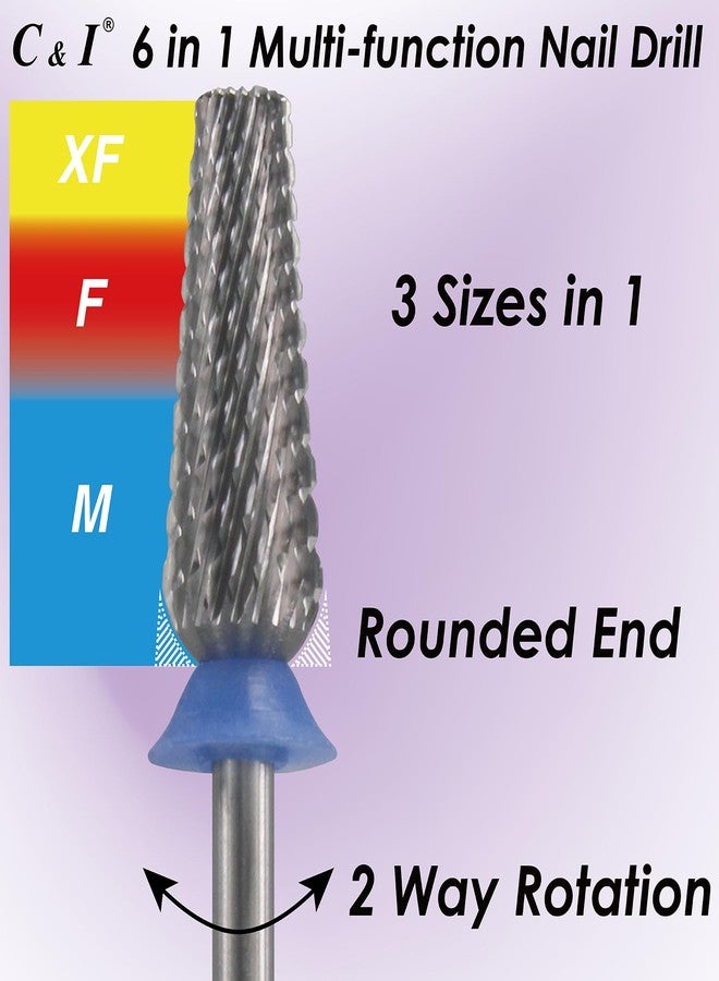 C & I Nail Drill Bit 6 in 1 Multi-function Rounded End E File, Tungsten Steel CNC Overall Cutting, Manicure Tool for Nail Tech Quick Remove Nail Gels, Acrylic Nails (Original, Middle -M) - Image 2