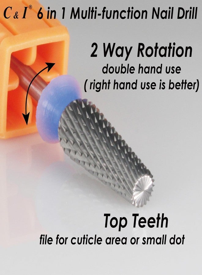 C & I Nail Drill Bit 6 in 1 Multi-function Rounded End E File, Tungsten Steel CNC Overall Cutting, Manicure Tool for Nail Tech Quick Remove Nail Gels, Acrylic Nails (Original, Middle -M) - Image 5