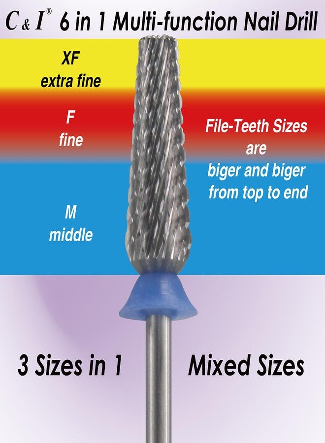 C & I Nail Drill Bit 6 in 1 Multi-function Rounded End E File, Tungsten Steel CNC Overall Cutting, Manicure Tool for Nail Tech Quick Remove Nail Gels, Acrylic Nails (Original, Middle -M) - Image 3