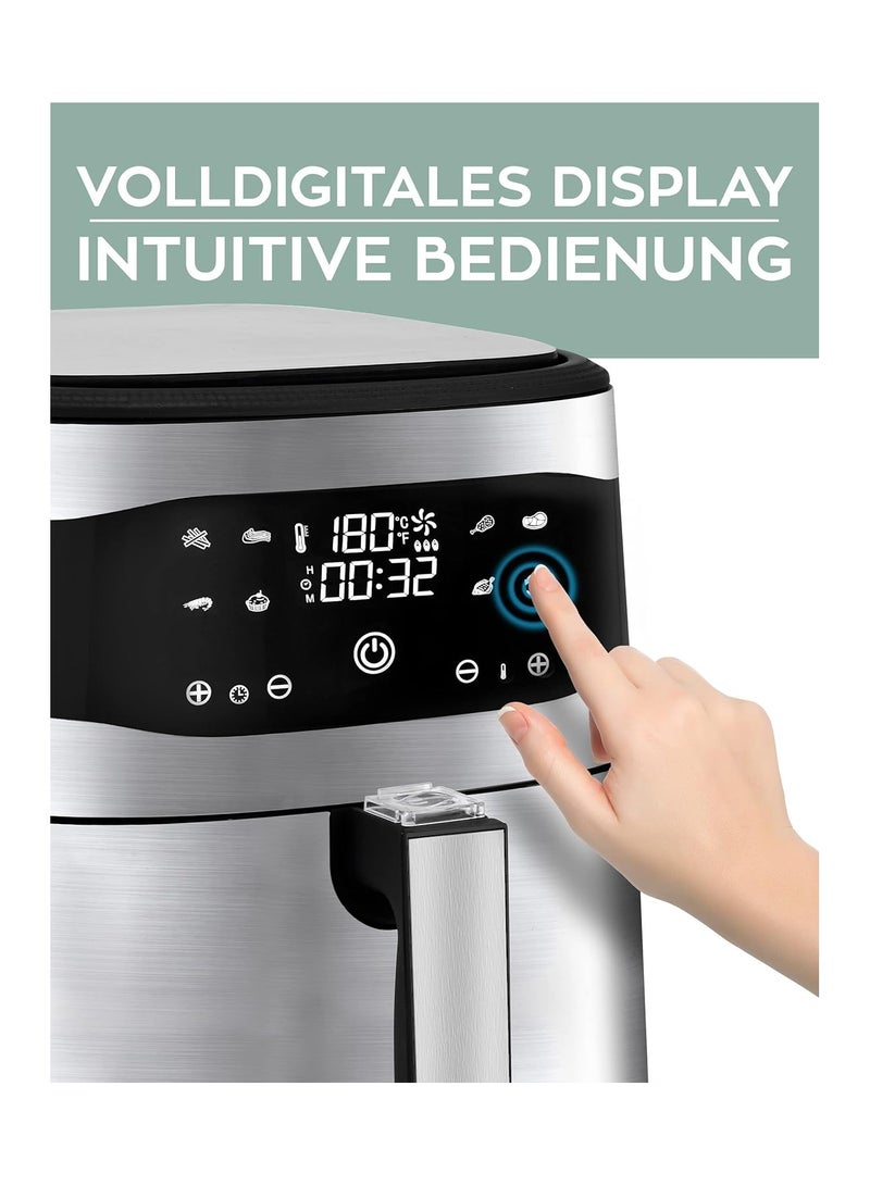 دوتس قلاية هوائية من الفولاذ المقاوم للصدأ سعة 6.5 لتر من دوتس ستانلس ستيل مع شاشة رقمية تعمل باللمس، 8 برامج 1600 واط مقلاة هوائية ساخنة بدون زيت مقلاة هوائية وظيفة مؤقت القلاية الهوائية - Image 3