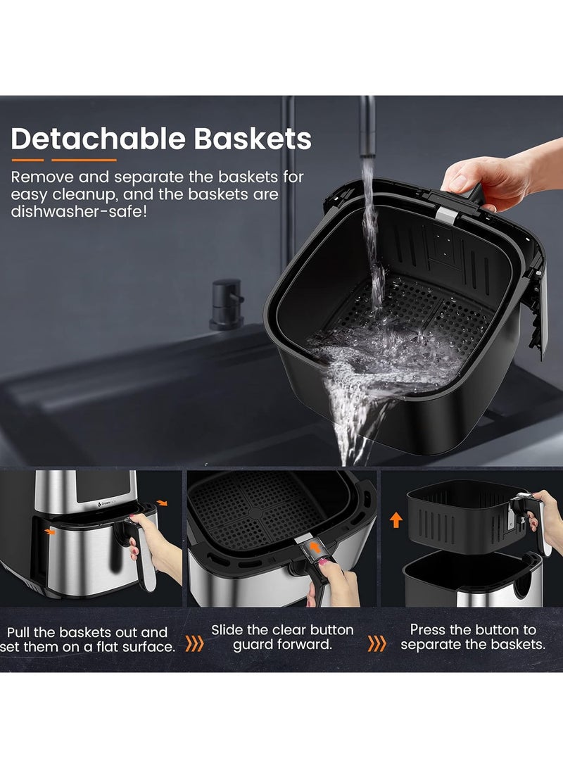 دوتس قلاية هوائية من الفولاذ المقاوم للصدأ سعة 6.5 لتر من دوتس ستانلس ستيل مع شاشة رقمية تعمل باللمس، 8 برامج 1600 واط مقلاة هوائية ساخنة بدون زيت مقلاة هوائية وظيفة مؤقت القلاية الهوائية - Image 4