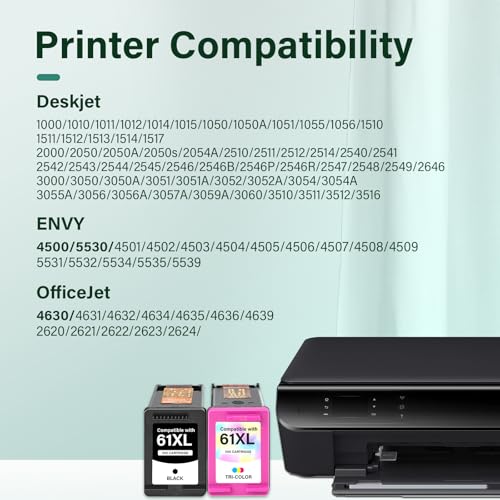 Cool Toner 61XL 61 4500 5530 Ink Cartridge for HP Printers Replacement for HP61 Ink 61 XL Black and Color Combo Pack for Envy 4500 5530 4502 OfficeJet 4630 DeskJet 2540 Printer (1 Black, 1 Tri-Color, 2-Pack) - Image 2