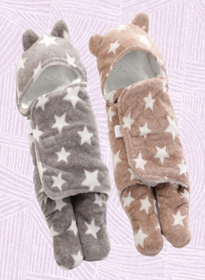 First Kick مجموعة بطانيات الأطفال حديثي الولادة من فيرست كيك، فائقة النعومة، قابلة للارتداء، مصنوعة من الصوف والبوليستر المتين، تُستخدم كغطاء نوم للأطفال الرضع من الجنسين (76 سم × 70 سم، من 0 إلى 6 أشهر)، متوفرة باللونين الرمادي والبيج. - Image 1