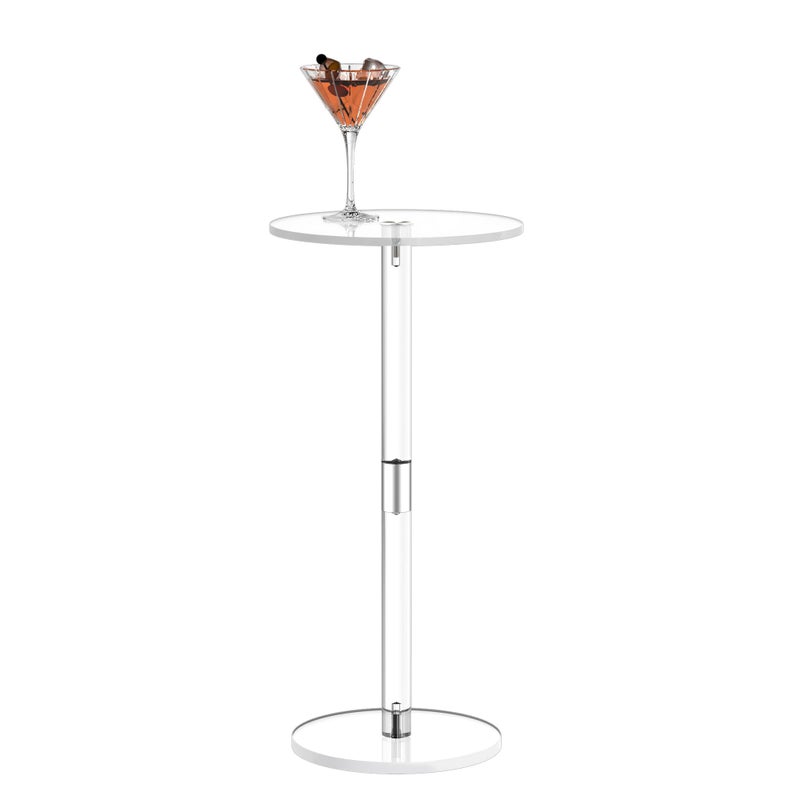 HMYHUM Acrylic Drink Table for Small Spaces, 10" L x 10" W x 21.3" H, Drink Side/End Table for Living Room, Round, Easy Assembly, Clear - Image 1