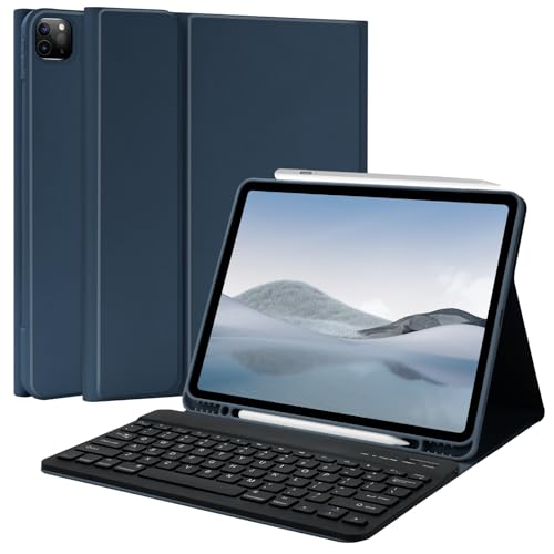 TQQ for iPad Air 13-inch (M4/M3/M2, 2026/2025/2024) & Pro 12.9 inch Case with Keyboard, Keyboard case for 12.9-inch iPad Pro 6th/5th Gen - with Pencil Holder for iPad Air 13-inch 2026 (Dark Blue)