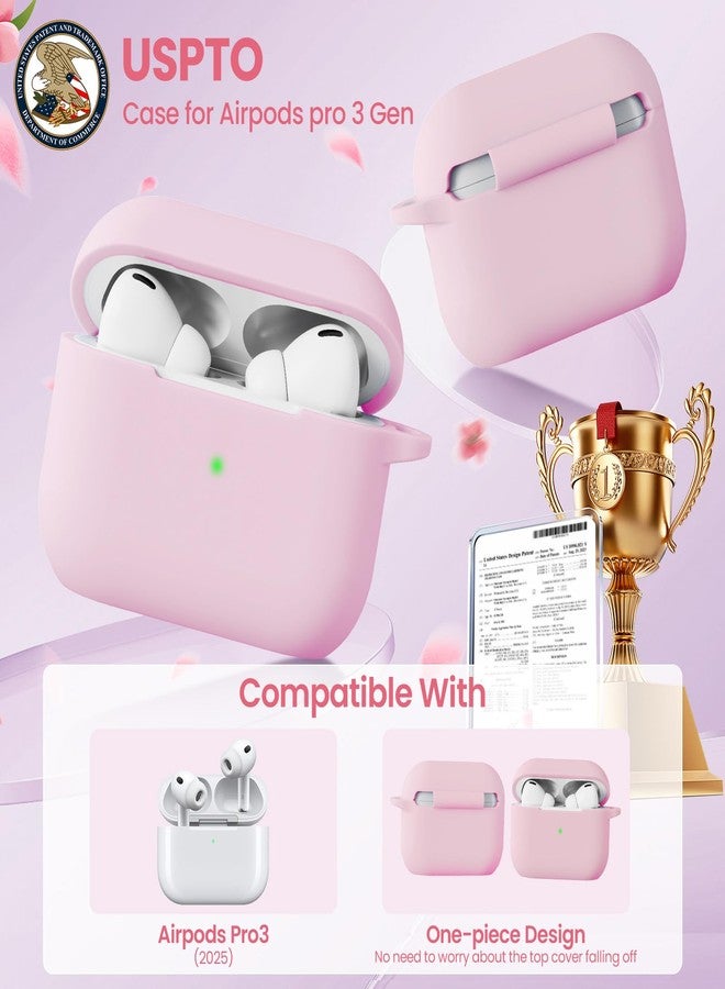 جراب لسماعات AirPods Pro 3 للرجال والنساء والفتيات، متوافق مع الجيل الثالث من AirPods Pro، غطاء حماية من السيليكون الناعم لجهاز Apple iPod Pro 3 مع قلم تنظيف وحلقة مفاتيح، لون وردي - Image 2