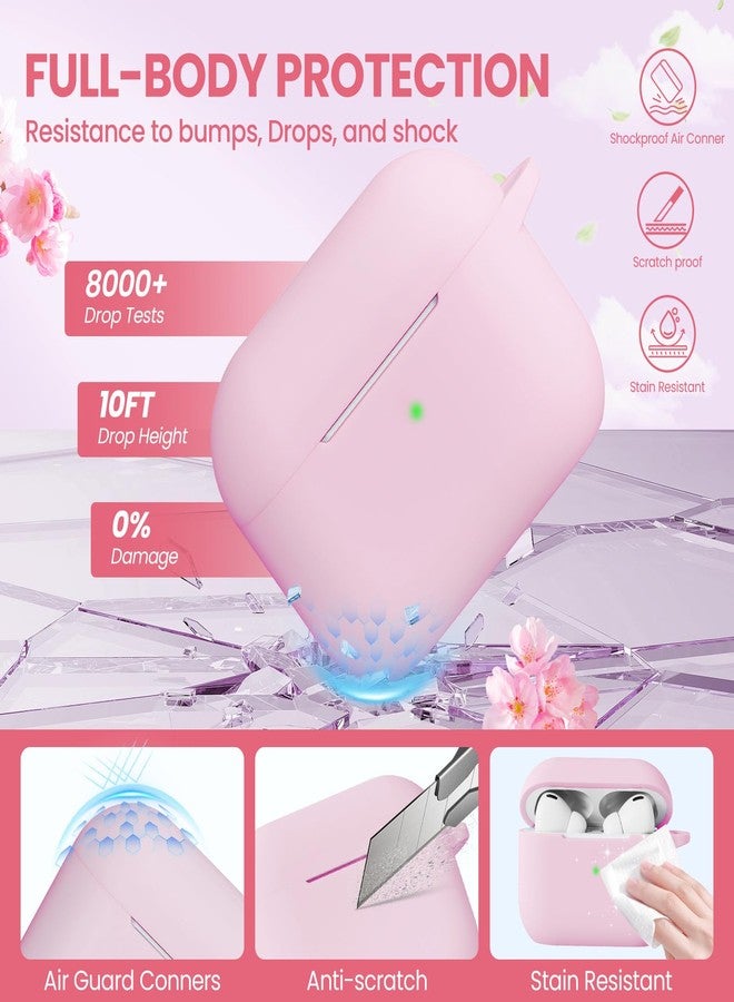 جراب لسماعات AirPods Pro 3 للرجال والنساء والفتيات، متوافق مع الجيل الثالث من AirPods Pro، غطاء حماية من السيليكون الناعم لجهاز Apple iPod Pro 3 مع قلم تنظيف وحلقة مفاتيح، لون وردي - Image 3