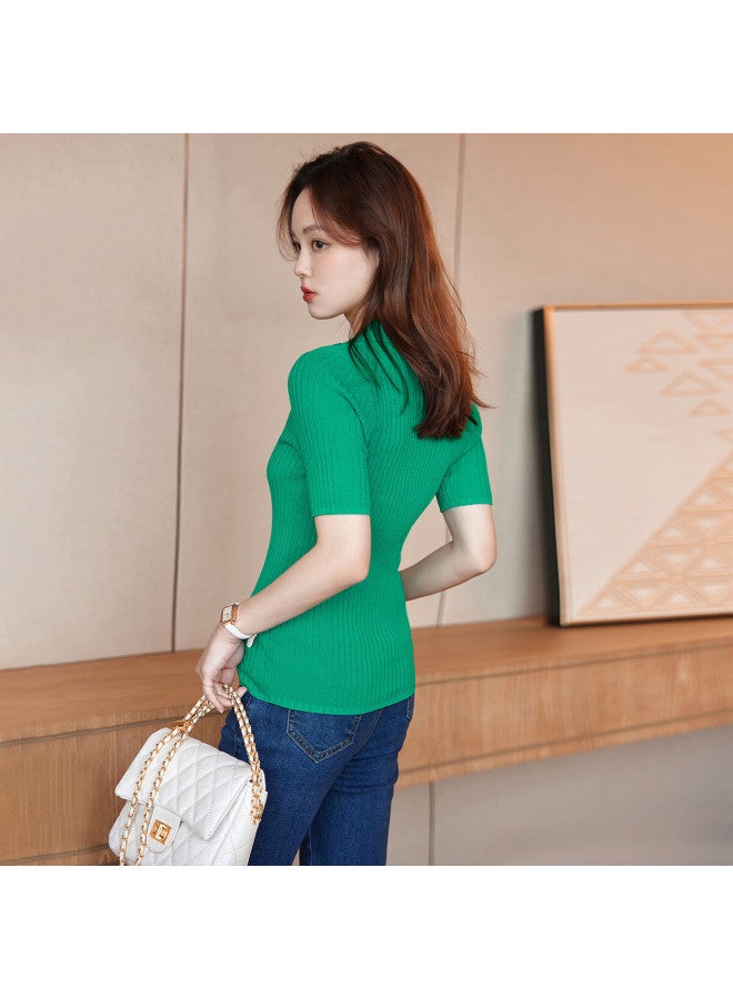 Mt Polo Collar Summer Casual Slim Fit Short Sleeve Women's Top Forest Green S - Image 5
