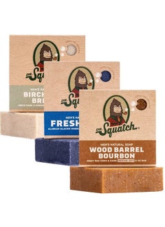 Dr. Squatch All Natural Bar Soap for Men, 3 Bar Variety Pack, Wood Barrel Bourbon, Fresh Falls, Birchwood Breeze - Natural Men's Bar Soap  - Image 1