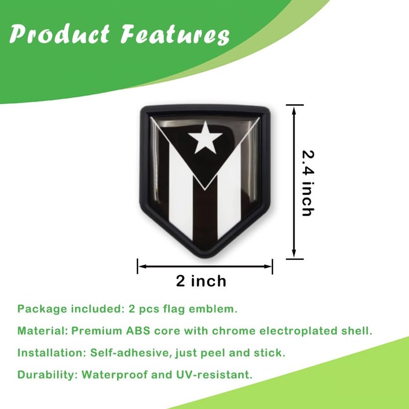 Newperlite Black Puerto Rico Flag Decal Sticker Car Emblem Puerto Rican Flag Car Decoration Accessories Shield for Truck Vehicles Cars, 2 Pack - Image 2