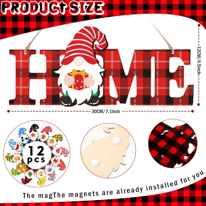 Purpeak Valentine's Day قابلة للتبديل Gnome Home Sign Wood Gnome Sign Decor Decore مع 12 PCS Gnomes for Home Decorations (Red Black) - Image 2