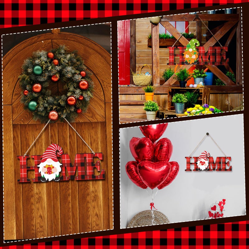Purpeak Valentine's Day قابلة للتبديل Gnome Home Sign Wood Gnome Sign Decor Decore مع 12 PCS Gnomes for Home Decorations (Red Black) - Image 5