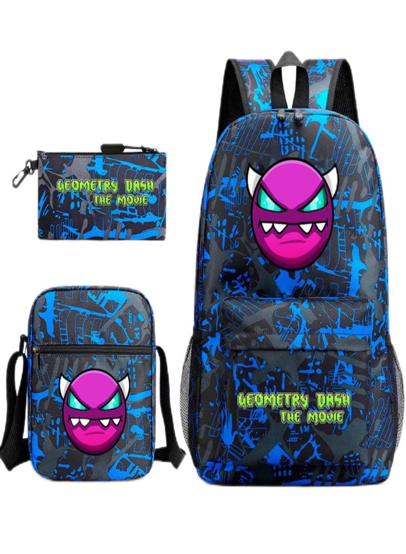 geometry dash Children Backpack Schoolbag Teen Student School Book bag with Lunch Box Pen Case 3 in 1 for Kids