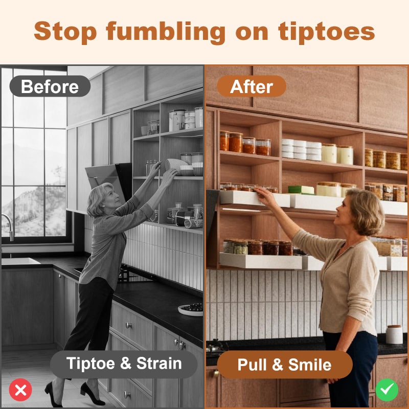 Fokyfok Pull out Cabinet Organizer,Width (18"-25") and Depth (10"-13") Expandable,No Drill Adjustable Slide out Drawers for Pantry,Adhesive Roll out Shelves Short,for upper cabinet,White - Image 3