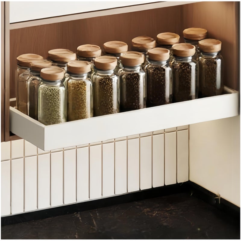 Fokyfok Pull out Cabinet Organizer,Width (18"-25") and Depth (10"-13") Expandable,No Drill Adjustable Slide out Drawers for Pantry,Adhesive Roll out Shelves Short,for upper cabinet,White - Image 1