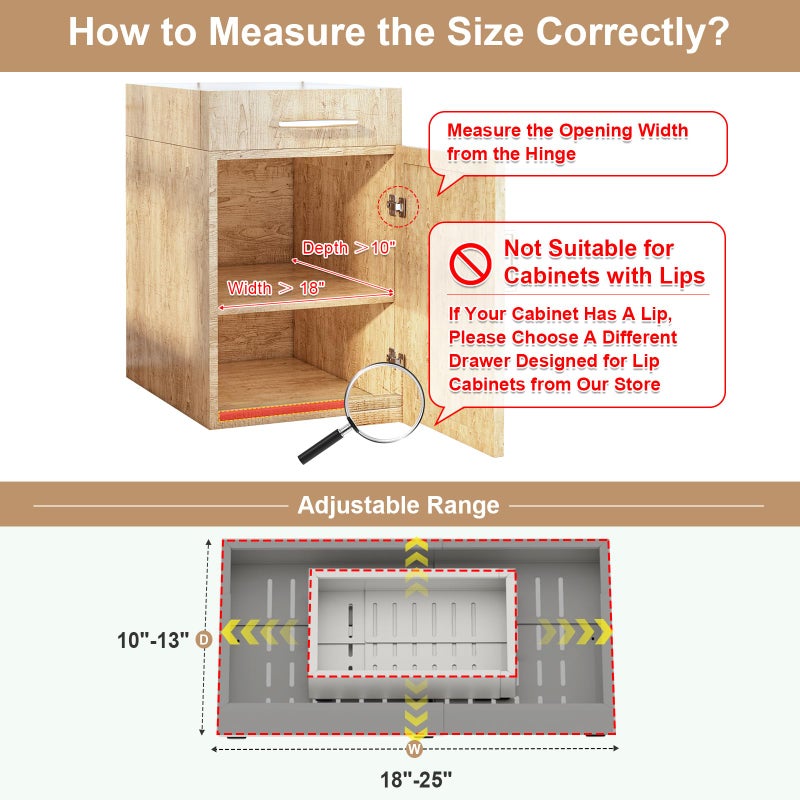 Fokyfok Pull out Cabinet Organizer,Width (18"-25") and Depth (10"-13") Expandable,No Drill Adjustable Slide out Drawers for Pantry,Adhesive Roll out Shelves Short,for upper cabinet,White - Image 2