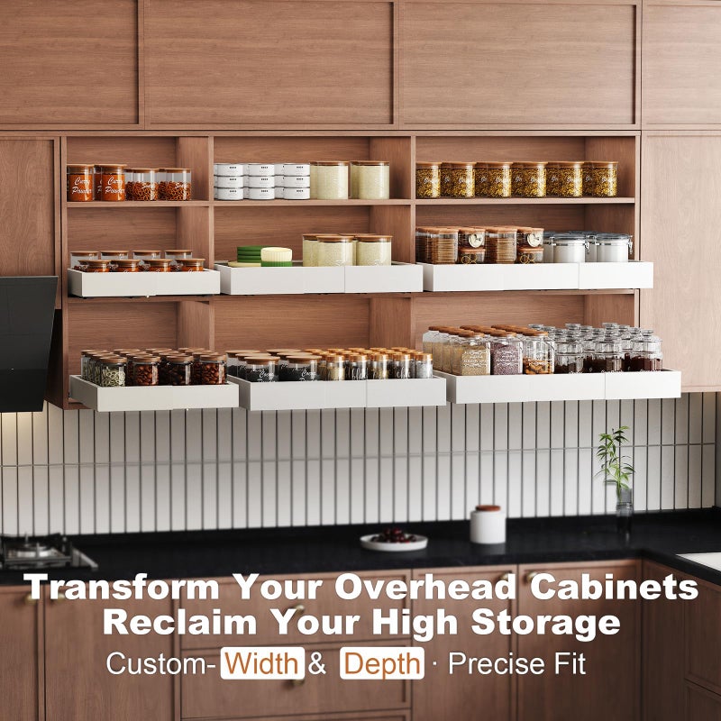Fokyfok Pull out Cabinet Organizer,Width (18"-25") and Depth (10"-13") Expandable,No Drill Adjustable Slide out Drawers for Pantry,Adhesive Roll out Shelves Short,for upper cabinet,White - Image 5