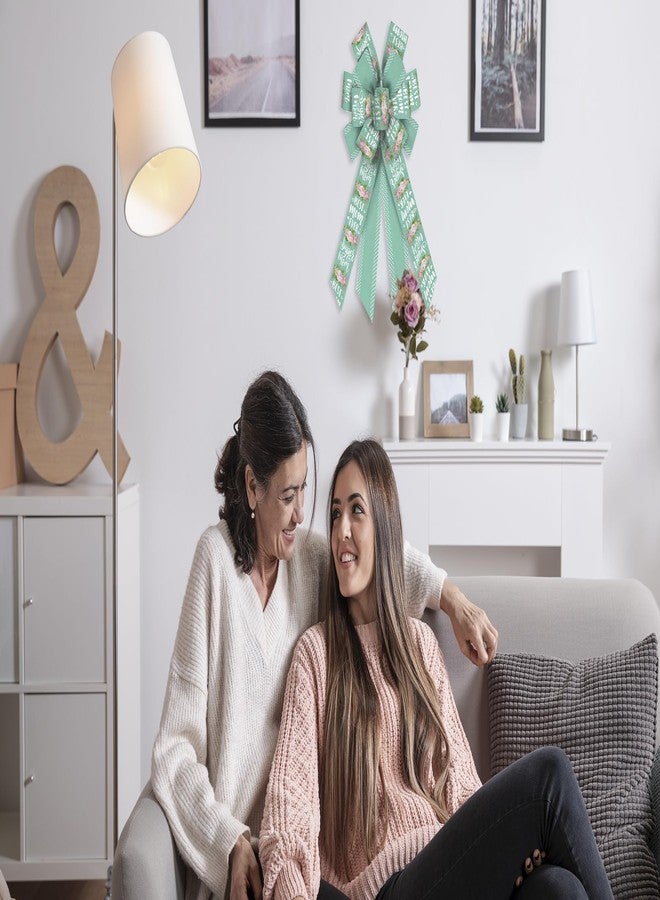 Threetols ثريتولز - فيونكات إكليل عيد الأم، فيونكات زهرية خضراء للإكليل، فيونكات منقطة وردية للزينة الأمامية، زينة "أفضل أم على الإطلاق"، فيونكة إكليل معلقة للديكور الداخلي والخارجي - Image 5