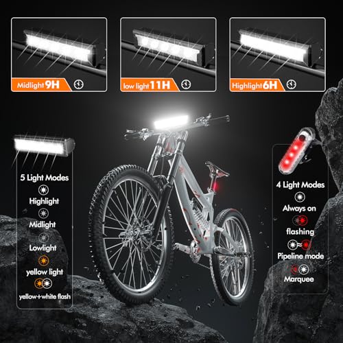ACRUNU Bike Lights for Night Riding Rechargeable 8000 Lumens Bicycle Lights Front and Rear 5 Adjustable Modes 3 Bike Headlight and Tail Light Set Modes for Cycling (FYCQD01-BK-XY) - Image 3