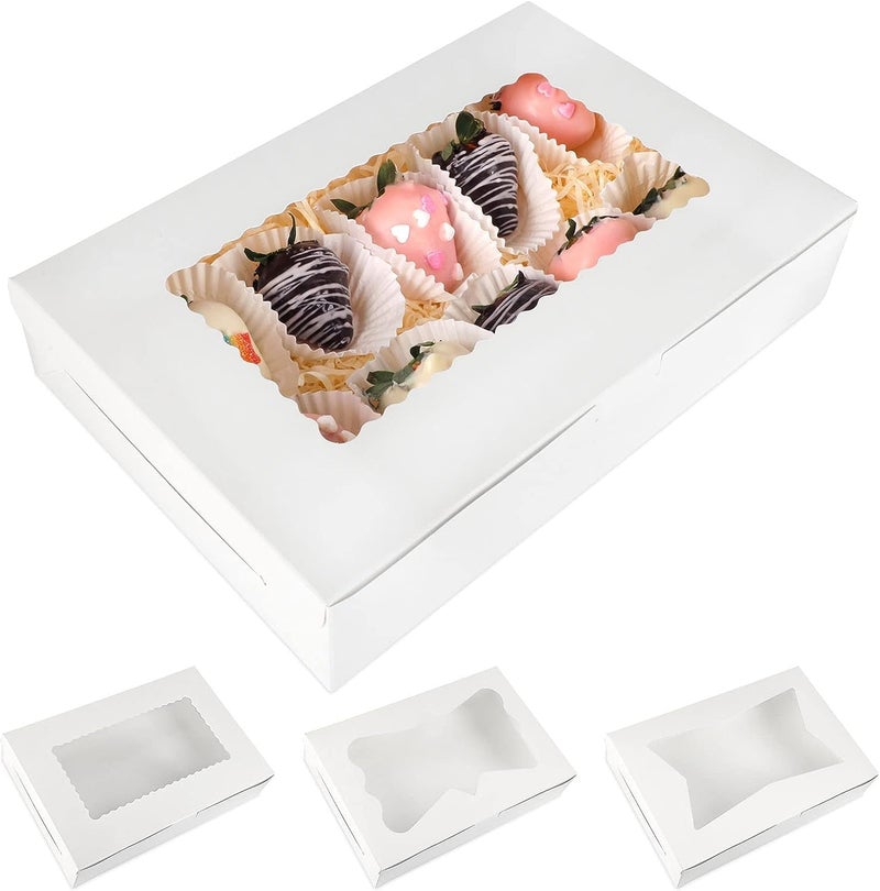 BIG BOX 20 Piece White Cookie Boxes White Bakery Boxes with Window Treat Boxes Gift Boxes for Chocolate Covered Strawberries Macarons Desserts Candies Baby Shower and Wedding - Image 3
