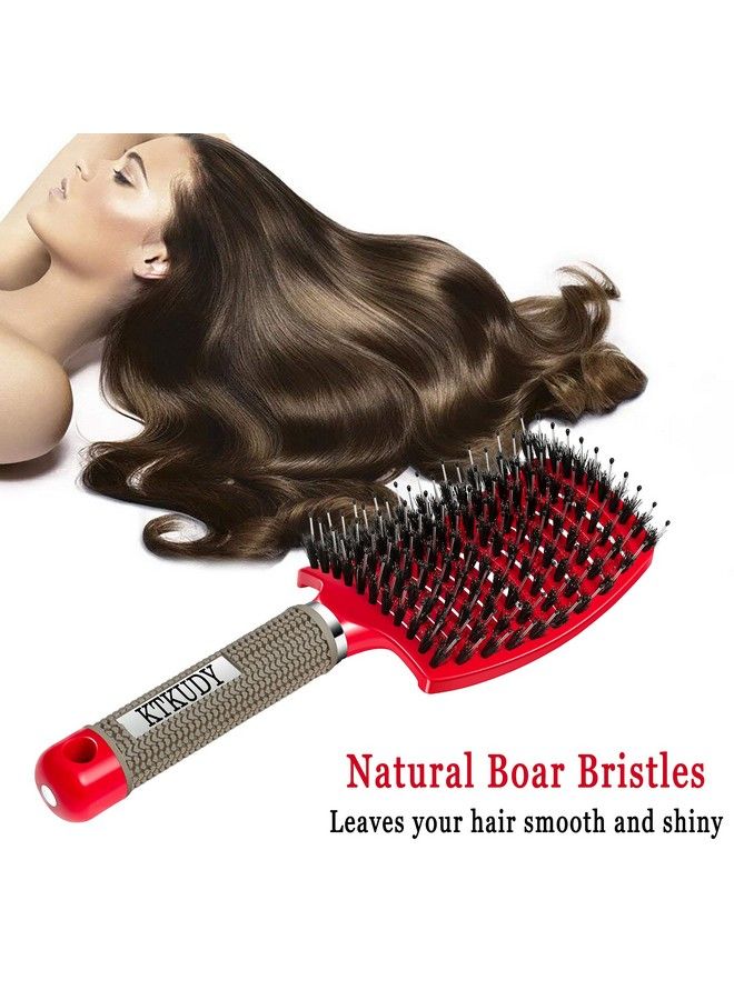 KTKUDY Detangling Brush Boar Bristles Set Ktkudy Hair Brush Curved And Vented Detangler Brush For Women Men Kids Wet And Dry Hair (Red&White) - Image 4