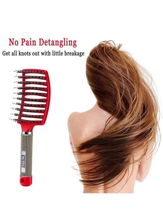 KTKUDY Detangling Brush Boar Bristles Set Ktkudy Hair Brush Curved And Vented Detangler Brush For Women Men Kids Wet And Dry Hair (Red&White) - Image 5