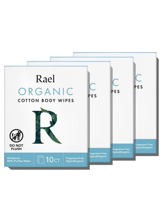 Rael Body Wipes, Organic Cotton Wipes for Women - Unscented Body Wipes, Individually Wrapped, All Skin Types, Vegan, Cruelty Free (10 Count, Pack of 4) - Image 1