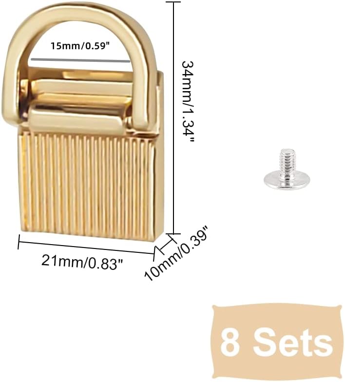 klarako 8 Pack Metal Purse Side Clip Buckles, Rectangle Bag Suspension Clasp Handbag Chain Strap Connector Buckles D Ring Lanyard Clasp DIY Leather Craft Bag Making Hardware Accessories, 0.59 Inch Wide - Image 3