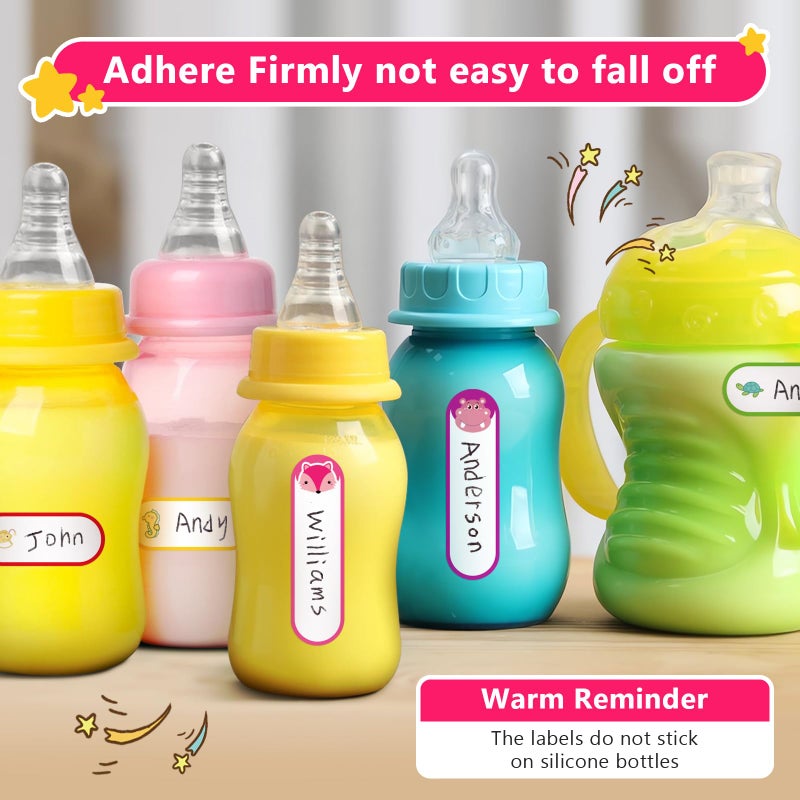 Tinabless 528 Pcs Baby Bottle Labels for Daycare Essentials, Tinabless Waterproof Baby Name Label, Washable Bottle Labels, Reusable Self-Adhesive Tag Stickers for School Essentials, Self-Laminating Write-on - Image 4