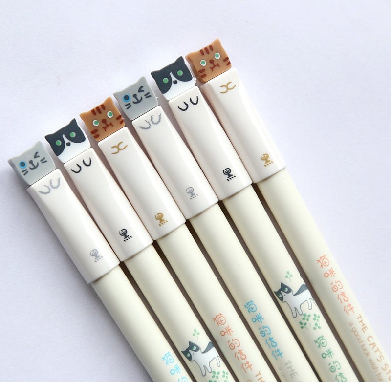 GANSSIA Colorful Cats Design 0.38mm Gel Pens Black Ink Pen Pack of 6 PCS - Image 3
