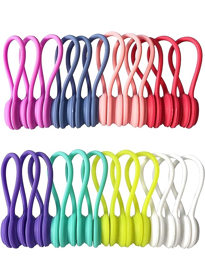 PROMASS Reusable Twist Ties with Strong Magnet for Bundling and Organizing Cables, Headphone Cables, USB Charging Cords, Silicone Cord Winder Magnetic Cable Clips (8 Colors, 24 Pack) - Image 1