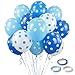 Beurio Blue Balloons for Birthday Party 30 Pack 12 Inch Royal Blue Light and White Polka Dot Latex Kit with Ribbons Baby Shower Decorations Boy Happy Birthday Decor for Men Ocean Theme Supplies - Image 3